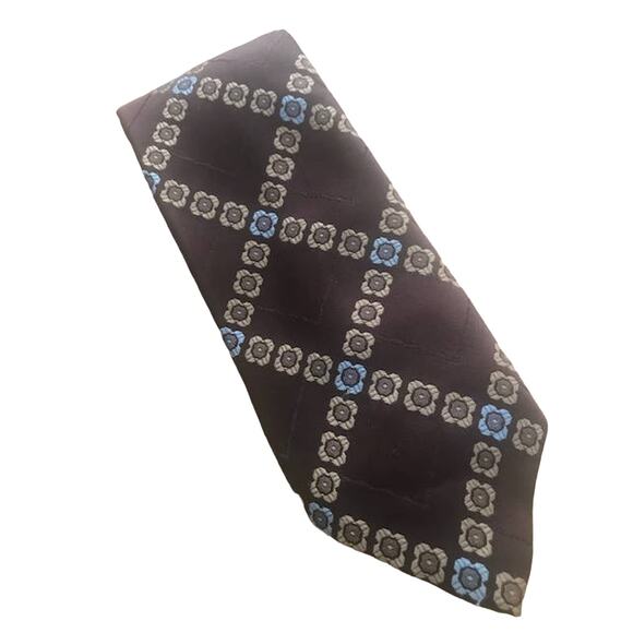Vintage Brown Montgomery Ward Tie, Tan and Blue Floral Necktie - Picture 1 of 5